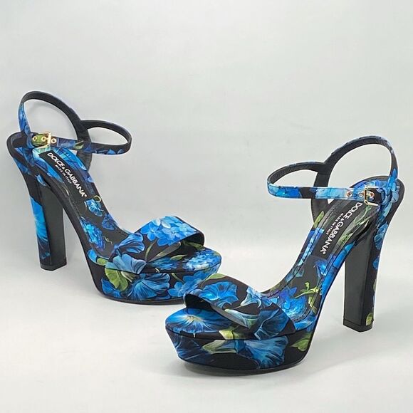 Dolce & Gabbana floral-print gabardine platform sandals size 40 - Picture 5 of 15